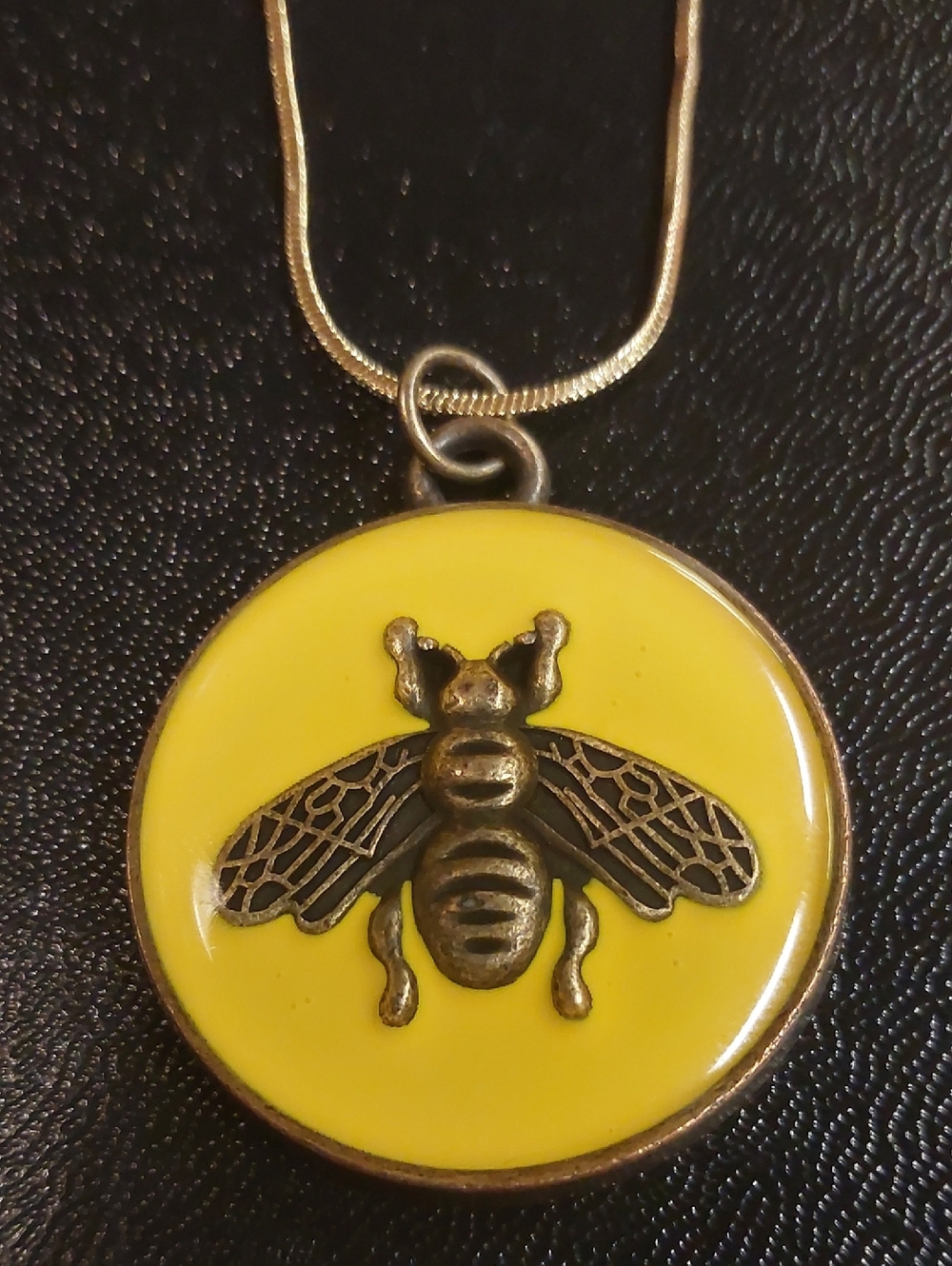 GG Yellow Enamel Bee Pendant Necklace - Brass Bee Accent XL